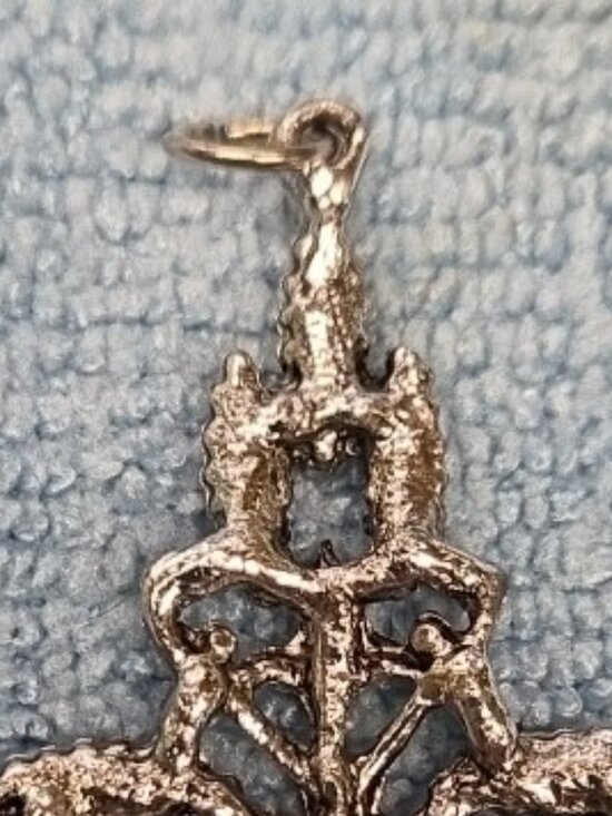 Large Auth Zuni Cross Pendant Chain Sterling Silver Turquoise Needlepoint - Picture 7 of 10